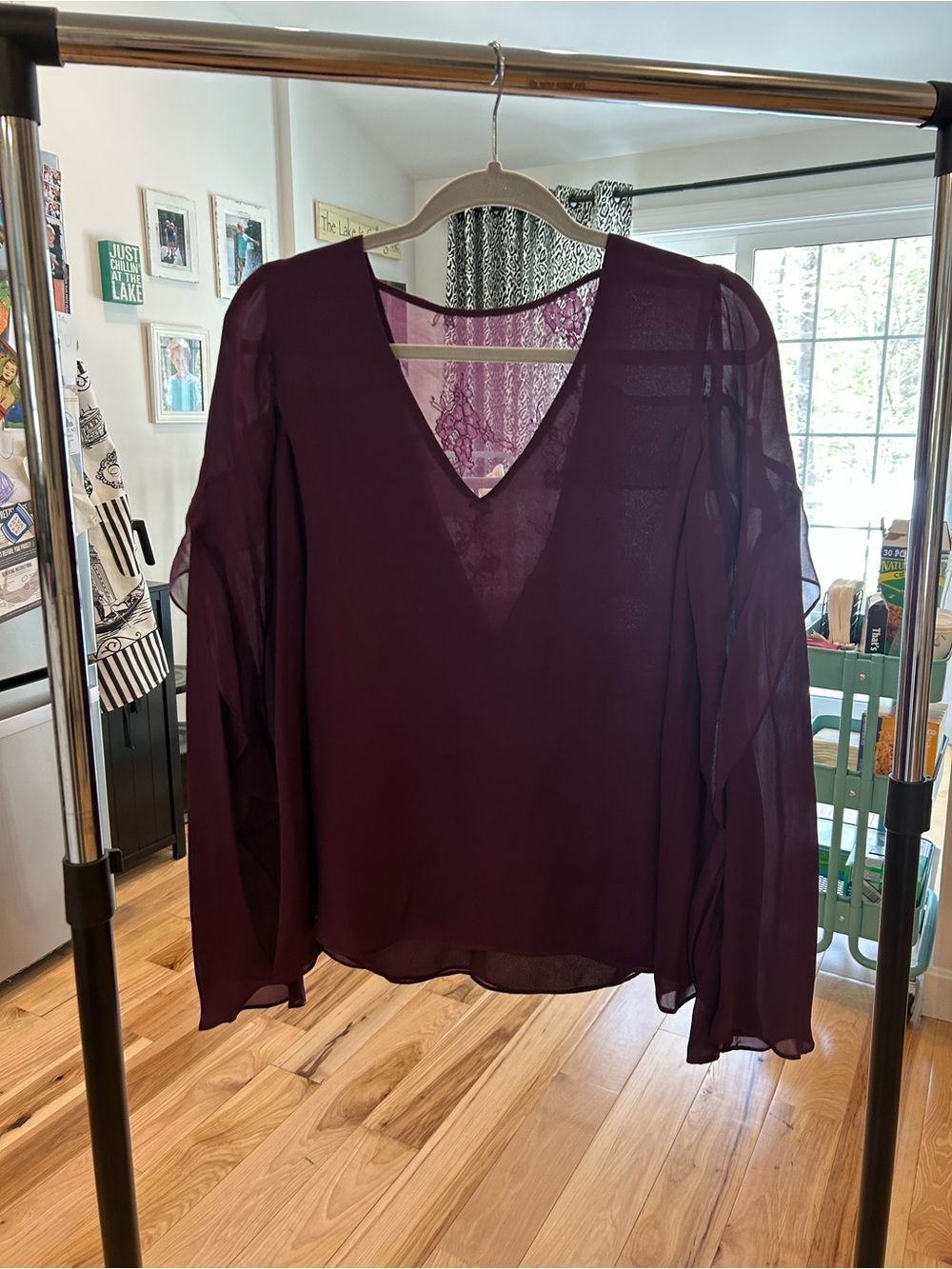 Parker Plum Sheer V-Neck Long-Sleeve Blouse